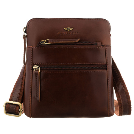 Elegante braune Herren-Umhängetasche aus echtem Leder mit Etui im Set – Peterson