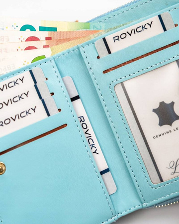 Geräumige Damen Geldbörse in Hellblau mit Druckknopf und Reißverschluss – Rovicky