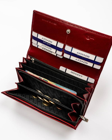 Große Damen Geldbörse aus Leder mit RFID-Schutz und Druckknopf – Rovicky