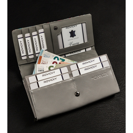 Poziome Damen Geldbörse mit buntem Blumenmuster und Druckknopf – 4U Cavaldi