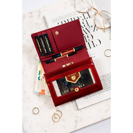 Lackierte Damen-Geldbörse aus Leder mit Druckknopf in Rot - Peterson