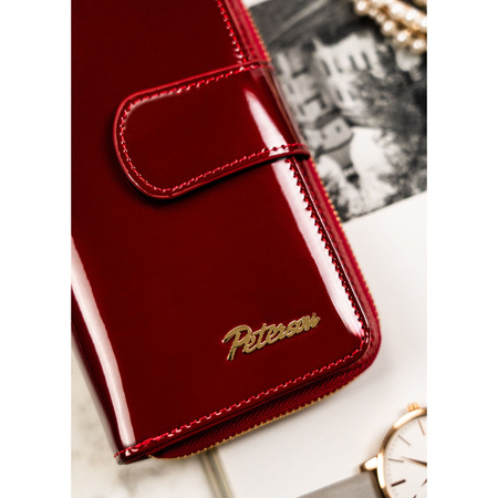 Lackierte, vertikale Damen Geldbörse aus Leder in Rot – Peterson