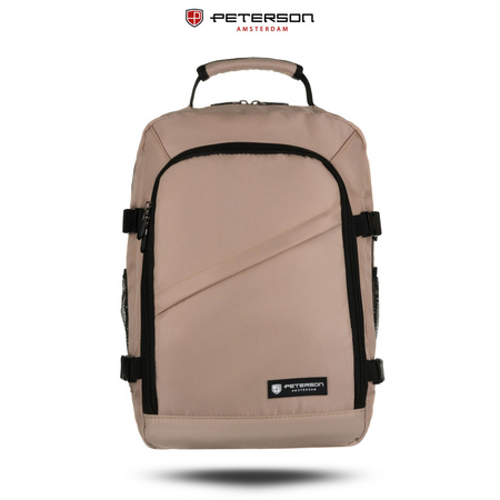 Beiger Reise-Rucksack aus Polyester, an verstellbaren Schultergurten hängend - Peterson