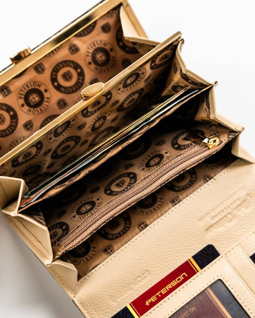 Klassische, elegante Damen Geldbörse in Beige mit Platz für Fahrzeugschein – Peterson