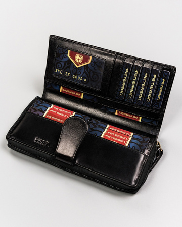 Große Damen Geldbörse aus Leder mit Reißverschluss und Druckknopf – Peterson