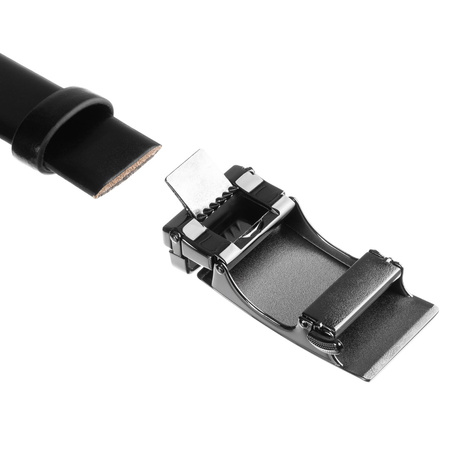 Herren-Gürtel aus Leder in Schwarz mit automatischer, silberner Schnalle – Peterson