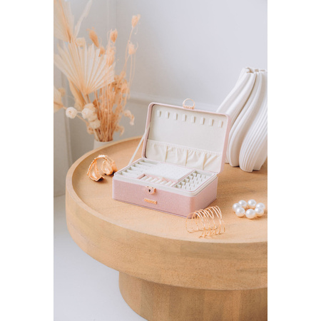 Elegante rosafarbene Schatulle mit Schnappverschluss und Schlüssel – Peterson
