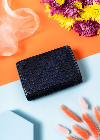 Marineblaue Damen Geldbörse für Dokumente und Karten mit RFID – Rovicky