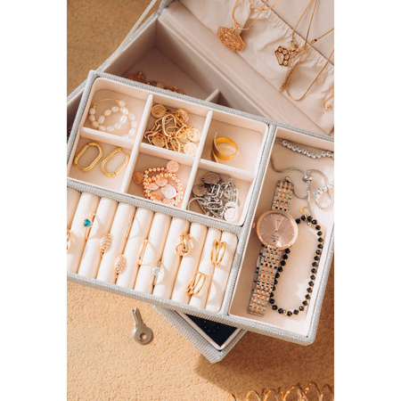 Silberne Schmuckschatulle aus Leder mit Schlüssel und Riegel – Peterson