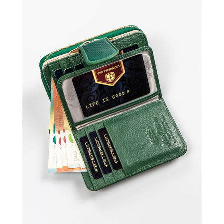 Elegante Damen Geldbörse aus grünem Echtleder mit RFID-Schutz – Peterson