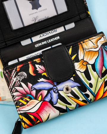 Geräumige Damen Geldbörse aus Leder mit Druckknopf – Rovicky