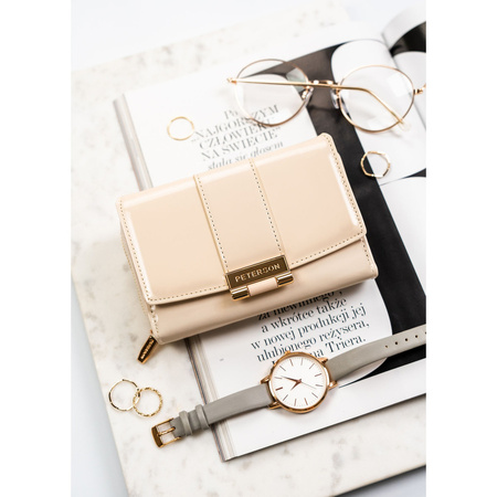 Damen-Geldbörse aus beigem, lackiertem Öko-Leder – Peterson