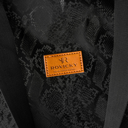 Großer, schwarzer Damen-Shopper aus Polyester, an Griffen und verstellbarem Gürtel aufgehängt – Rovicky