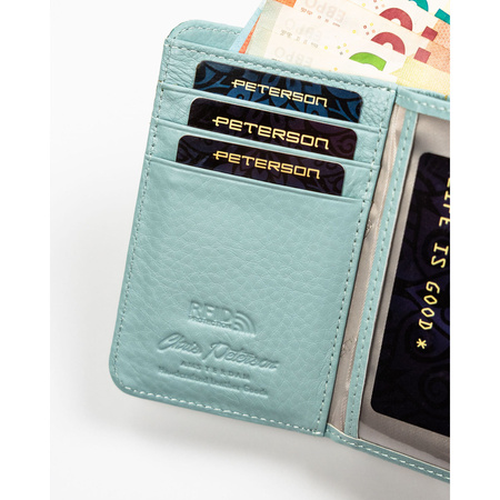 Mittlere Damen Geldbörse aus echtem Leder im Hochformat mit Druckknopf-, Bügel- und Reißverschluss – Peterson