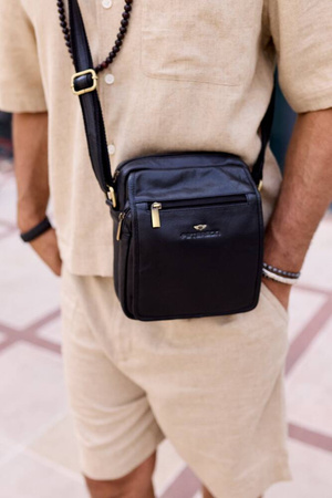 Herren Umhängetasche aus Leder mit Fächern – Peterson