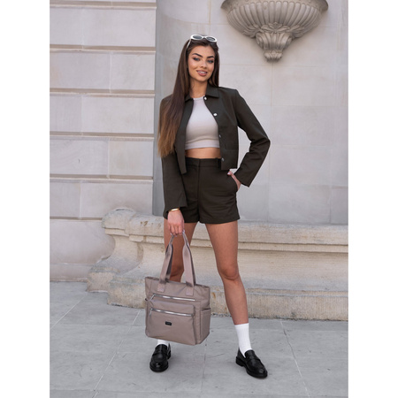 Nylon Damen Tasche in Beige mit silbernen Beschlägen – Peterson