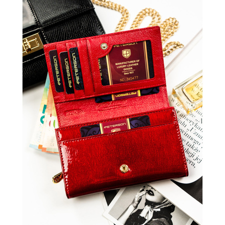 Lackierte, rote Damen-Geldbörse aus Leder mit Druckknopfverschluss - Peterson