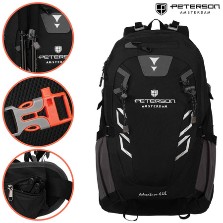 Schwarzer Adventure Trekkingrucksack mit Regenschutz – Peterson