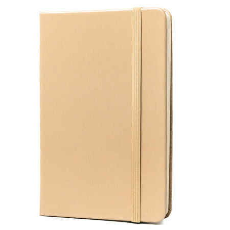 Beigefarbener Notizblock im A6-Format, bedruckt mit Punkten, ausgestattet mit einem Verschlussgummi – Peterson