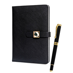 Geschenkset: Schwarzes Notizbuch mit Linien, Magnetverschluss und schwarzer Kugelschreiber – Peterson