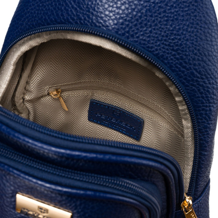 Kleine dunkelblaue Damen Gürteltasche für Schulter oder Crossbody aus Öko-Leder mit goldfarbenen Details – Peterson