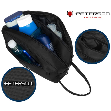 Schwarze Herren Reisekosmetiktasche aus Polyester mit Reißverschluss – Peterson