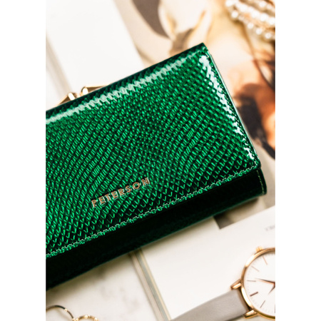 Mittelgroße Damen Geldbörse mit Bügel- und Druckknopfverschluss aus grünem Echtleder – Peterson