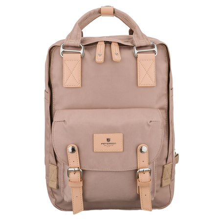 Beige, großer Damen-Rucksack aus Polyester und Öko-Leder - Peterson