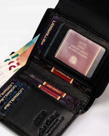 Kleine Damen Geldbörse aus Leder mit Druckknopf und Reißverschluss – Peterson