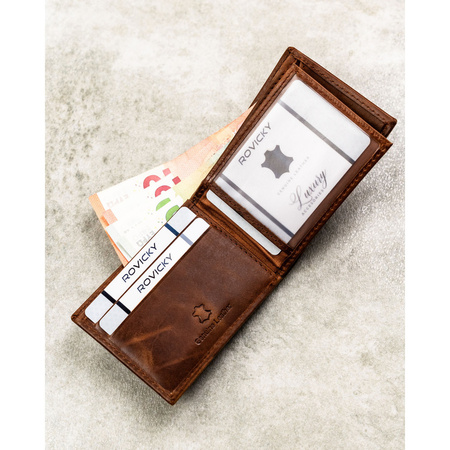 Herren-Geldbörse aus Leder in Braun ohne äußeren Verschluss – Rovicky