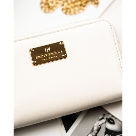 Damen-Geldbörse im Federmäppchen-Stil aus Öko-Leder in Weiß, ausgestattet mit einem RFID-System - Peterson
