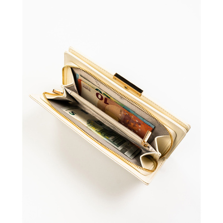 Damen-Geldbörse aus ökologischem Leder in Ecru, mit Druckknopf und Reißverschluss verschließbar - Peterson