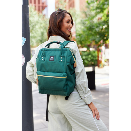 Grüner Laptoprucksack mit USB und Fächern – Himawari