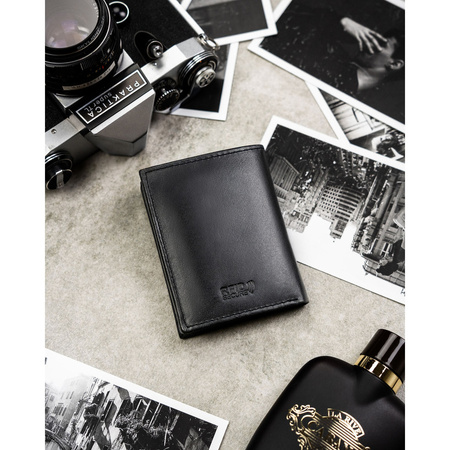 Vertikale, schwarze Herren-Geldbörse aus echtem Leder mit RFID-System – Peterson
