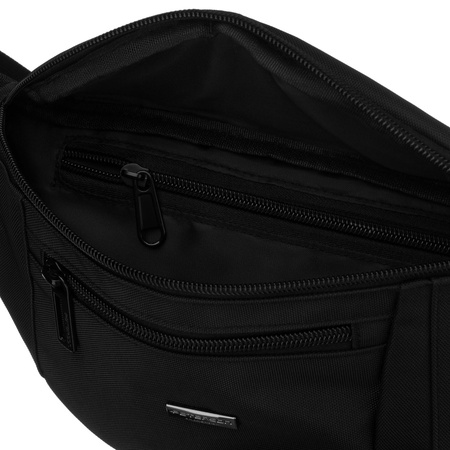 Schwarze Herren-Gürteltasche  mit Außentaschen mit Reißverschluss, aufgehängt an einem verstellbaren Gürtel – Peterson