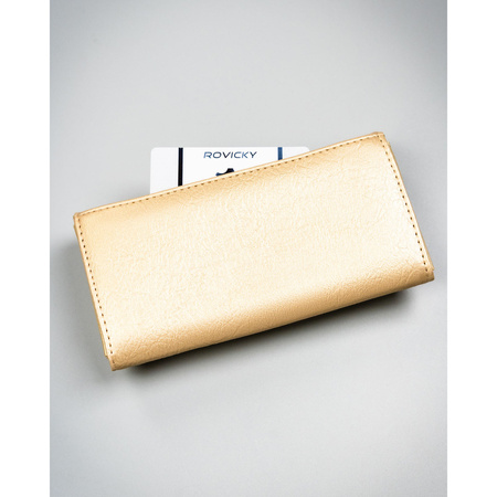 Große, goldene Damen-Geldbörse aus Öko-Leder mit Druckknopfverschluss - 4U Cavaldi