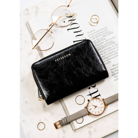 Schwarze Leder Geldbörse mit Druckknopf und RFID-Schutz – Peterson