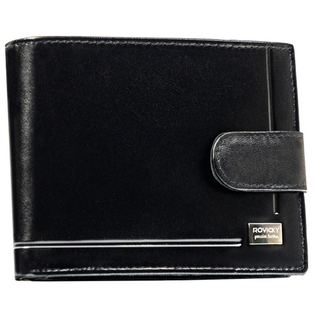 Herren Geldbörse aus schwarzem Leder mit Druckknopf – Rovicky