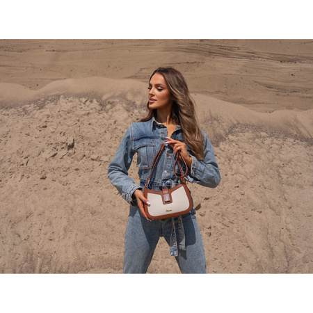 Damen Umhängetasche in Beige-Braun aus Echtleder und Polyamid-Canvas – Peterson