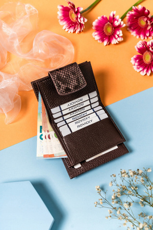 Damen Geldbörse mit Druckknopf und Bügelverschluss aus glänzendem Leder – Lorenti