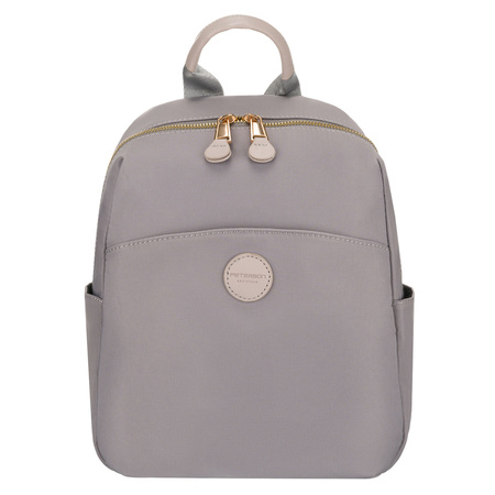 Grauer Damenrucksack aus Nylon und Öko-Leder mit Außentasche - Peterson