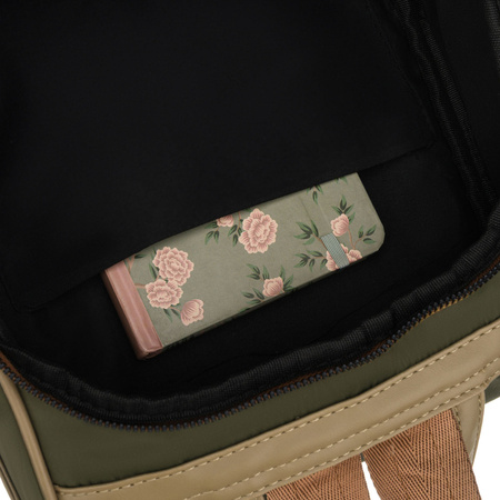 Grüner, städtischer Damen-Rucksack aus Nylon und Öko-Leder mit abnehmbarem Gürtel - Peterson