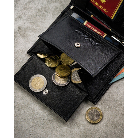 Schwarze Herren Geldbörse aus Leder ohne äußeren Verschluss, in Geschenkbox – Peterson