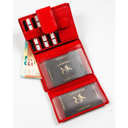 Elegante rote Damen Geldbörse mit Druckknopf aus echtem Leder – Rovicky