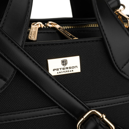 Elegante, schwarze Damen-Handtasche aus synthetischem Material, mit Reißverschluss – Peterson