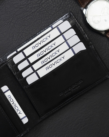 Herren Geldbörse Querformat mit roter Naht aus Glattleder – Rovicky