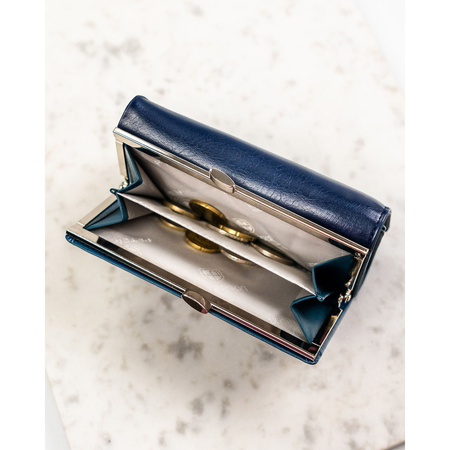 Damen-Geldbörse aus echtem Leder und Öko-Leder in Marineblau mit Druckknopfverschluss und Börsenverschluss - Peterson