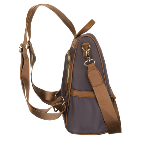 Grauer Damen-Rucksack aus Nylon und Öko-Leder mit abnehmbarem Gürtel, ein Hauptfach – Peterson