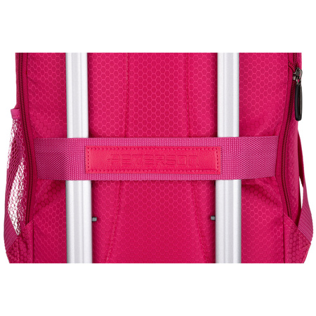 Rosa Reise-Rucksack aus Polyester mit einem Gurt zur Befestigung am Koffer – Peterson