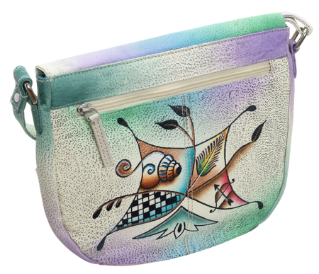 Handbemalte Damen Tasche aus Leder im Folk-Stil